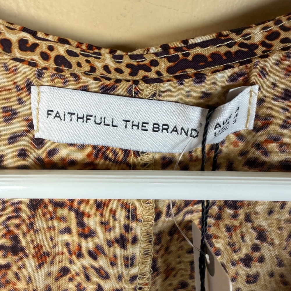 Faithfull the Brand Maggie Midi Dress Womens 4 Brown Charlie Leopard Safari Chic - Picture 5 of 12